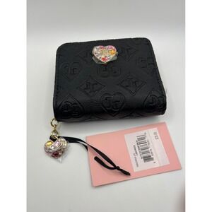 Juicy Couture Black Embossed Heart Wallet Zip Around